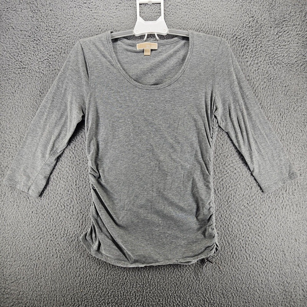 Michael Kors Top Women's Large Pleated Side Gray Basic 3/4 Sleeve - L